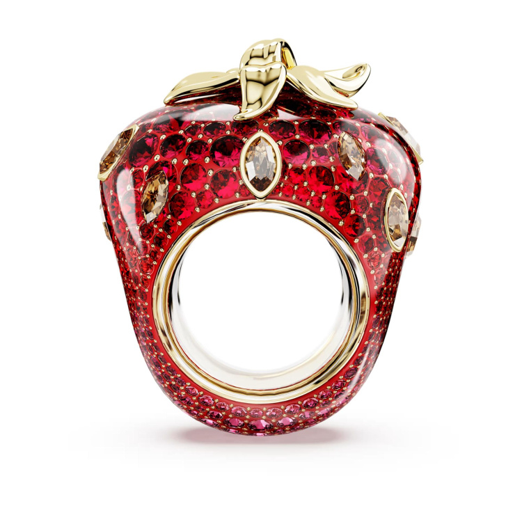 Idyllia motif ring Mixed cuts, Strawberry, Red, Gold-tone plated